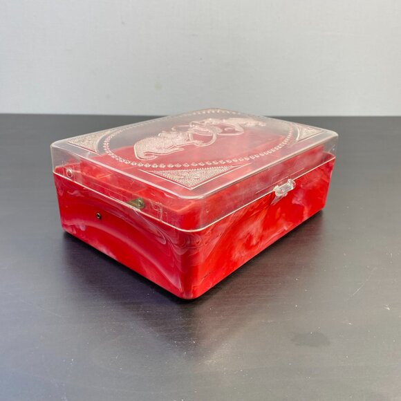 Hommer Mfg Co Hard Plastic Red Kitten Sewing Jewelry Box, Two Kittens on Lid, Co - Picture 4 of 10
